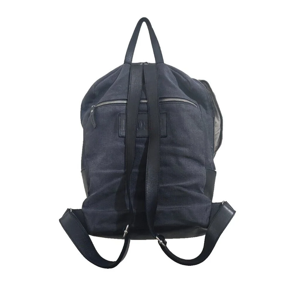 M0851 Leather & Canvas Backpack Black/ Blue